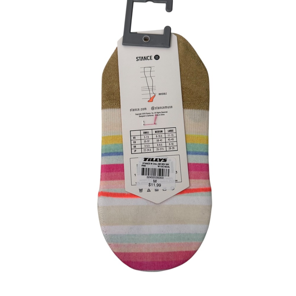 NEW Stance Super Invisible Socks Womens M 4 Pair Call Me Bev Dog Striped Pink - Picture 3 of 3